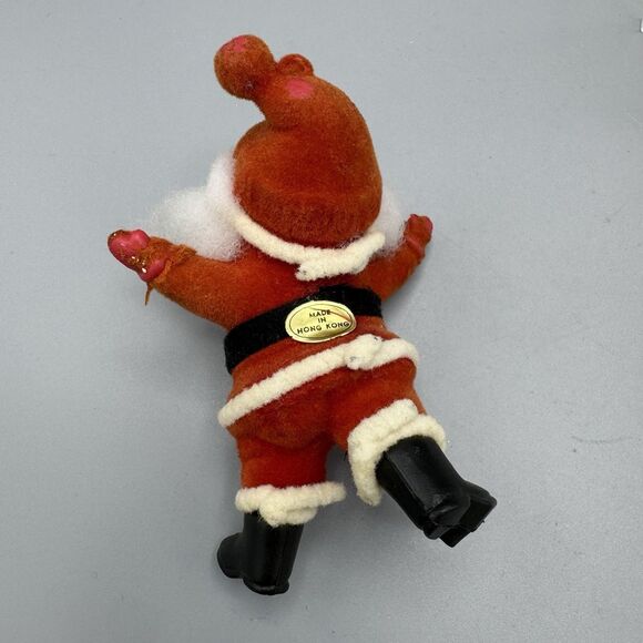 Vintage Red Flocked Santa Claus Christmas Ornament Hong Kong Kitschy 4" T READ - Picture 5 of 13